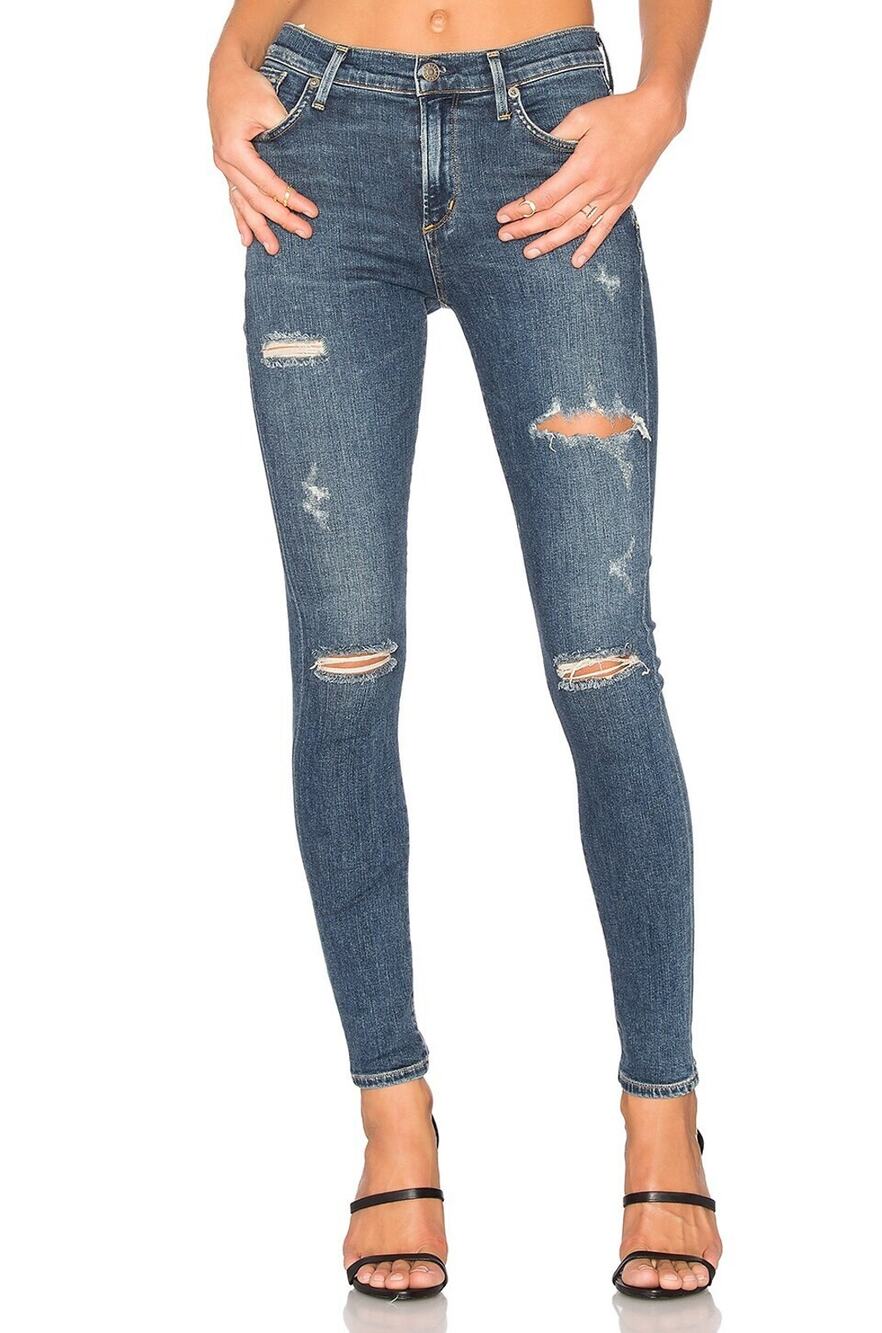 AGOLDE Sophie High Rise Skinny Jean Womens Distressed Medium Wash Size 26